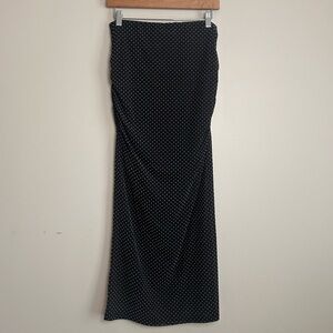 Anthropologie Maeve Black Polka Dot Ruched Midi Skirt Size Medium